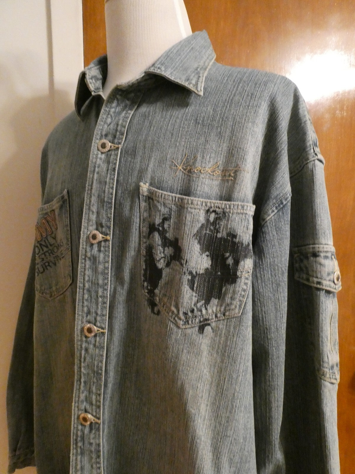 Knockout Men's 100% Cotton Jeans Denim Shirt Graphics Army Theme 2X