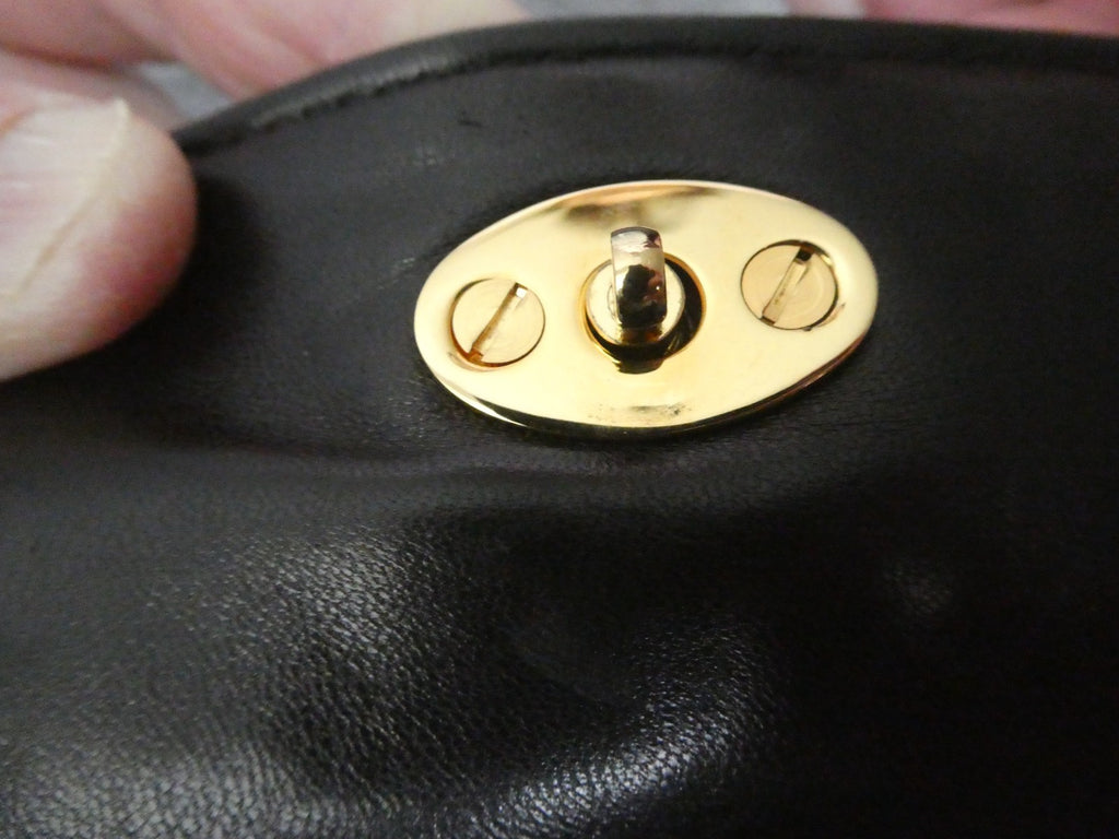 Vintage Bally Women's Black Quilted Leather Top Handle Handbag Gold Tone Italy