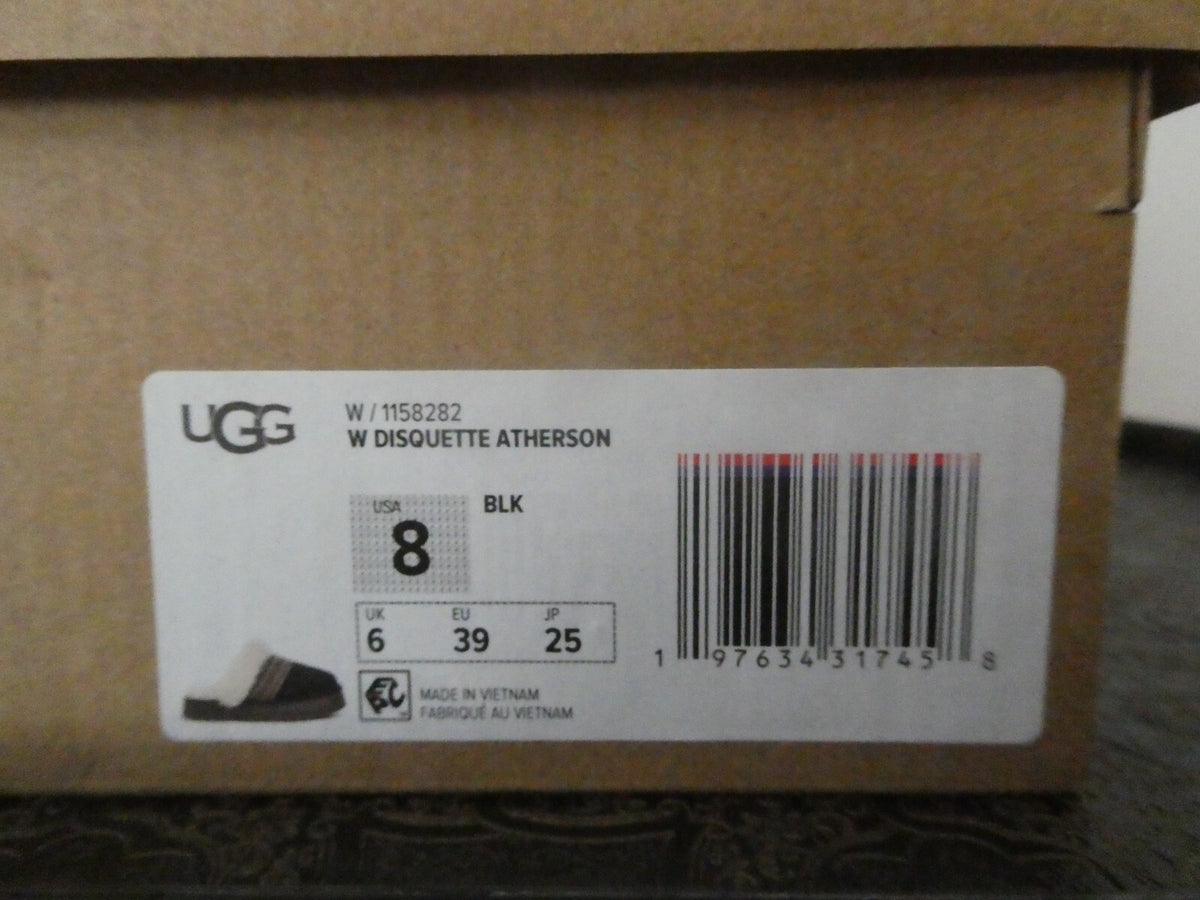 UGG DISQUETTE ATHERSON WOMENS BLACK SHEEPSKIN SLIPPERS Size 8
