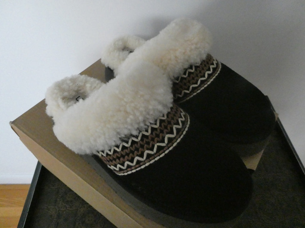 UGG DISQUETTE ATHERSON WOMENS BLACK SHEEPSKIN SLIPPERS Size 8