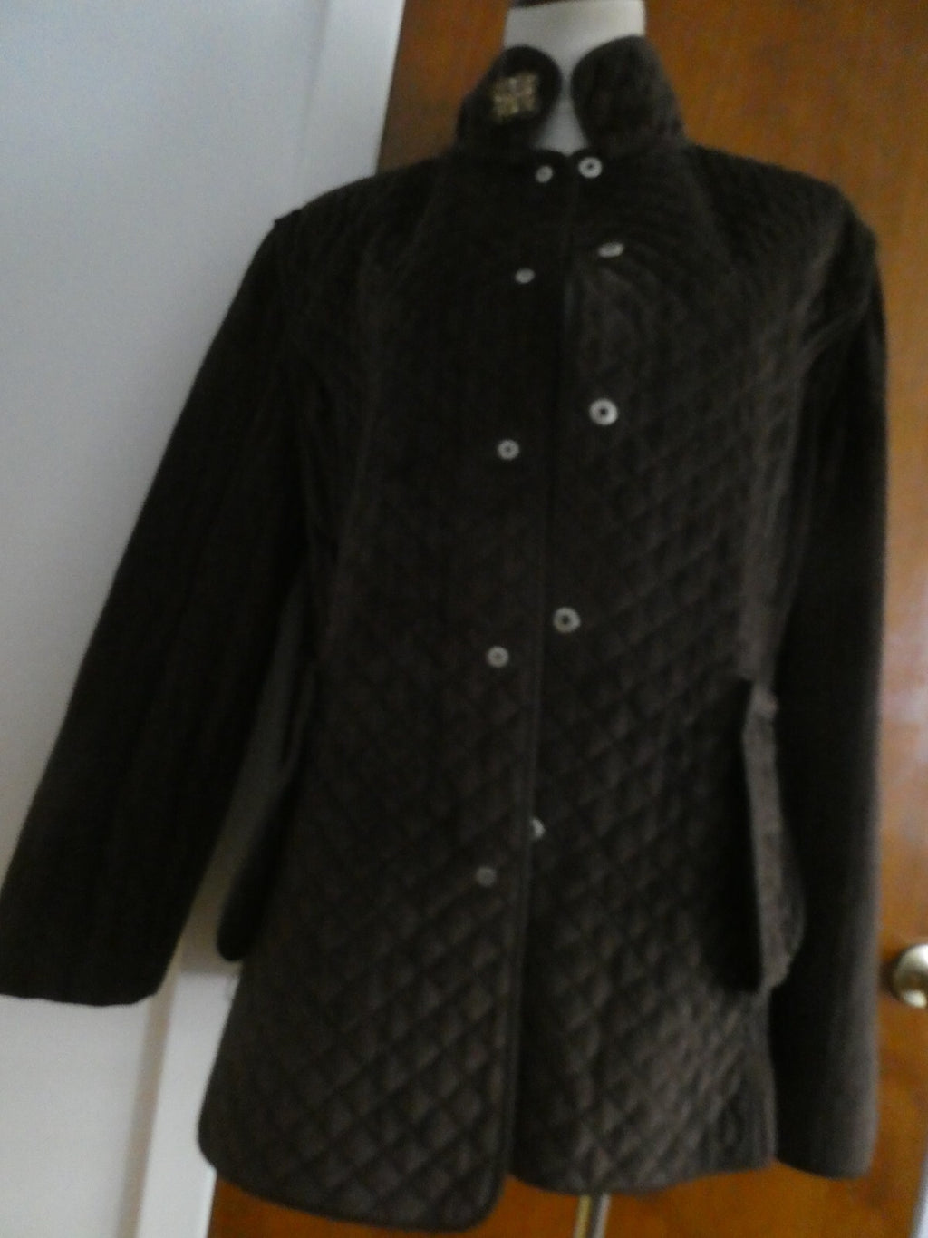Larry Levin Women's Brown Quilted Coat Jacket Faux Fur Lining XLarge