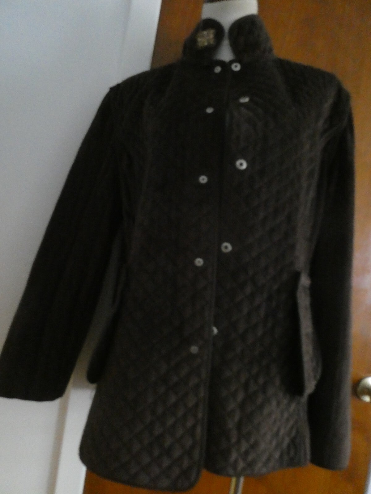 Larry Levin Women's Brown Quilted Coat Jacket Faux Fur Lining XLarge