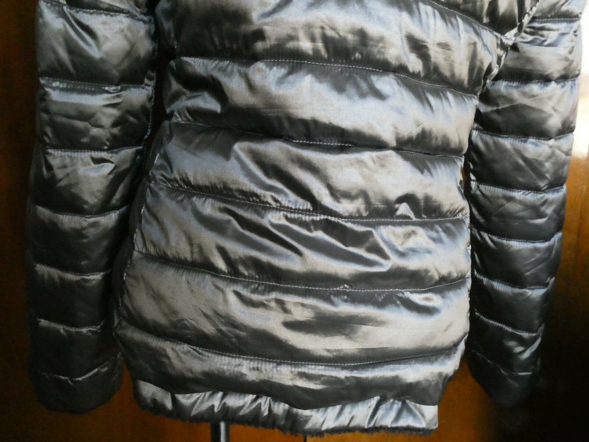 Andrew Marc Women's Gray/Black Reversible Puffer and Faux Fur Jacket Coat S/CH 