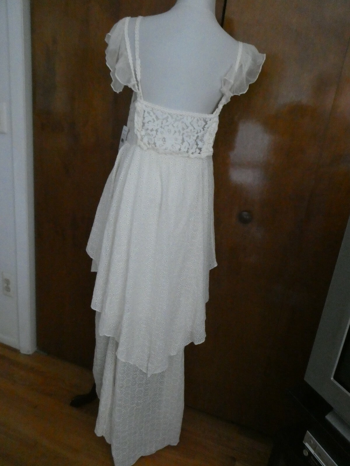 Free People women's cream eyelet embroidered crafted very soft cotton dress New