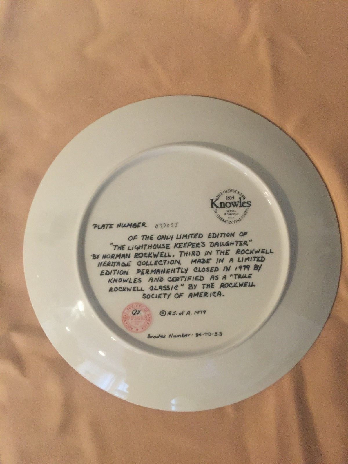 Knowles collection plates number 24057A,07,702J,19836A,28,573A,T8390,I5503,1212B