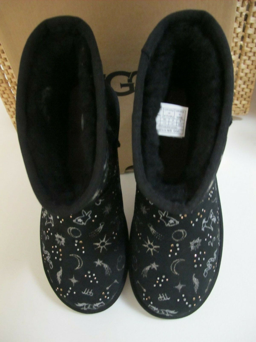 UGG CLASSIC ZODIAC WOMEN'S MINI BLACK SUEDE SHEEPSKIN BOOTS (Run Small)