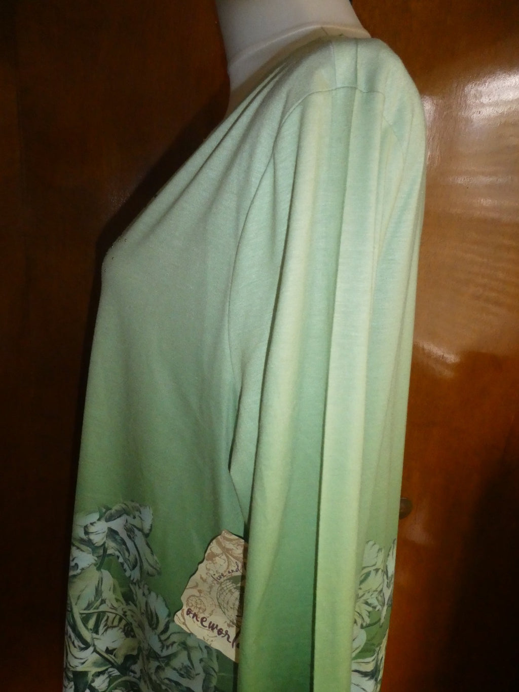 One World Women’s Asymmetric Green Multicolor Long Sleeves Tunic Top Size Xlarge