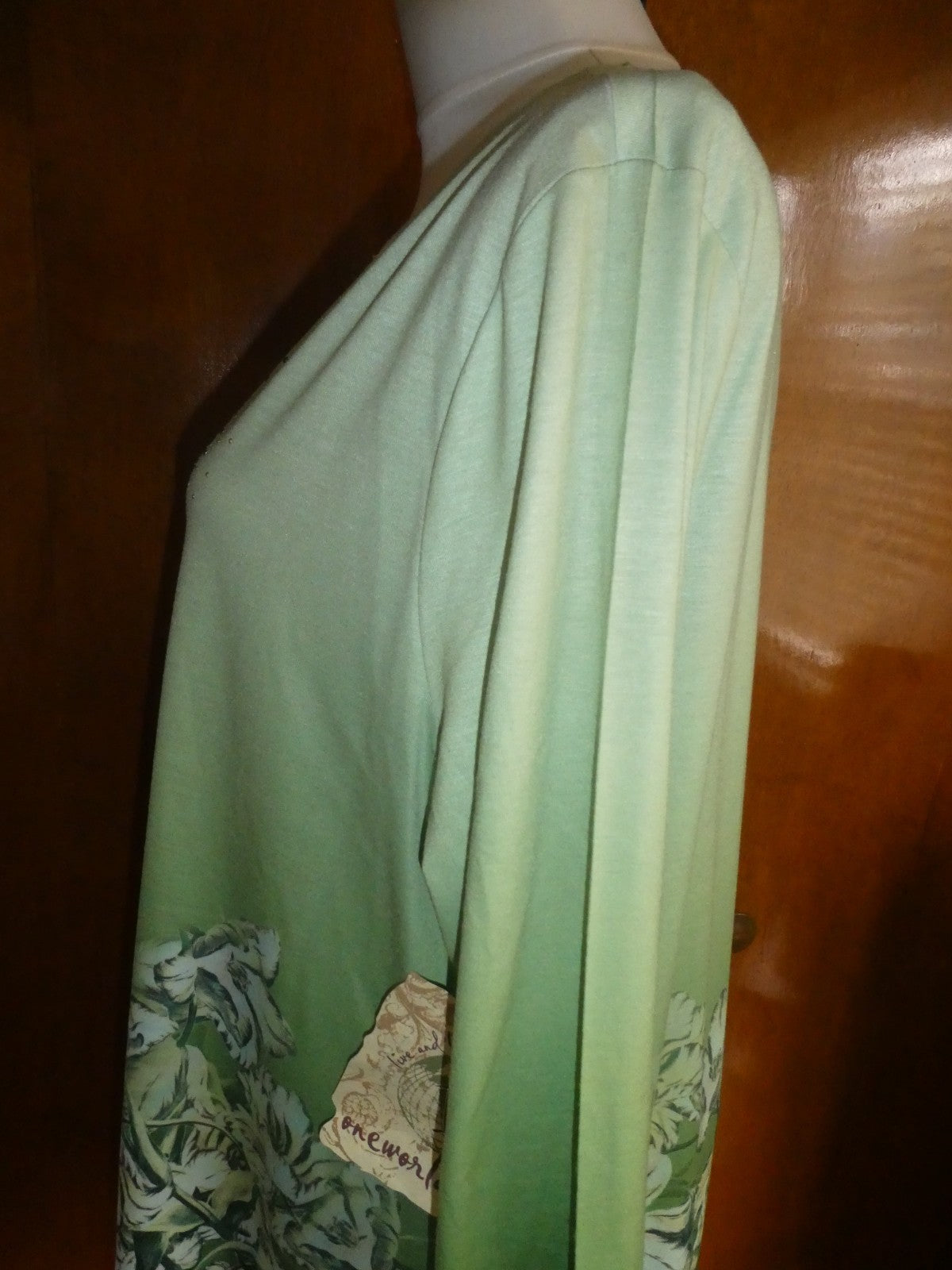 One World Women’s Asymmetric Green Multicolor Long Sleeves Tunic Top Size Xlarge