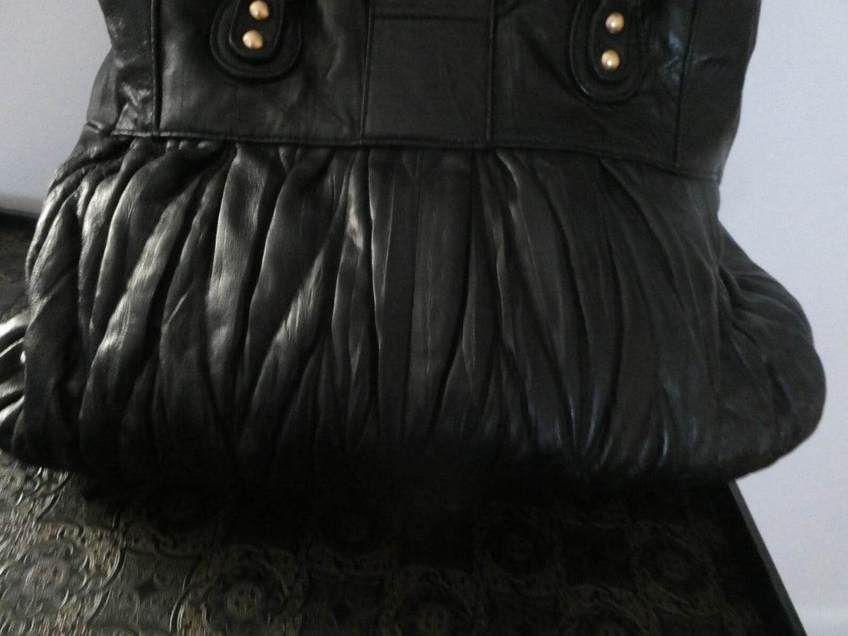 Steven by Steve Madden Women’s Black Genuine Leather Shoulder Bag Gold Turn Lock