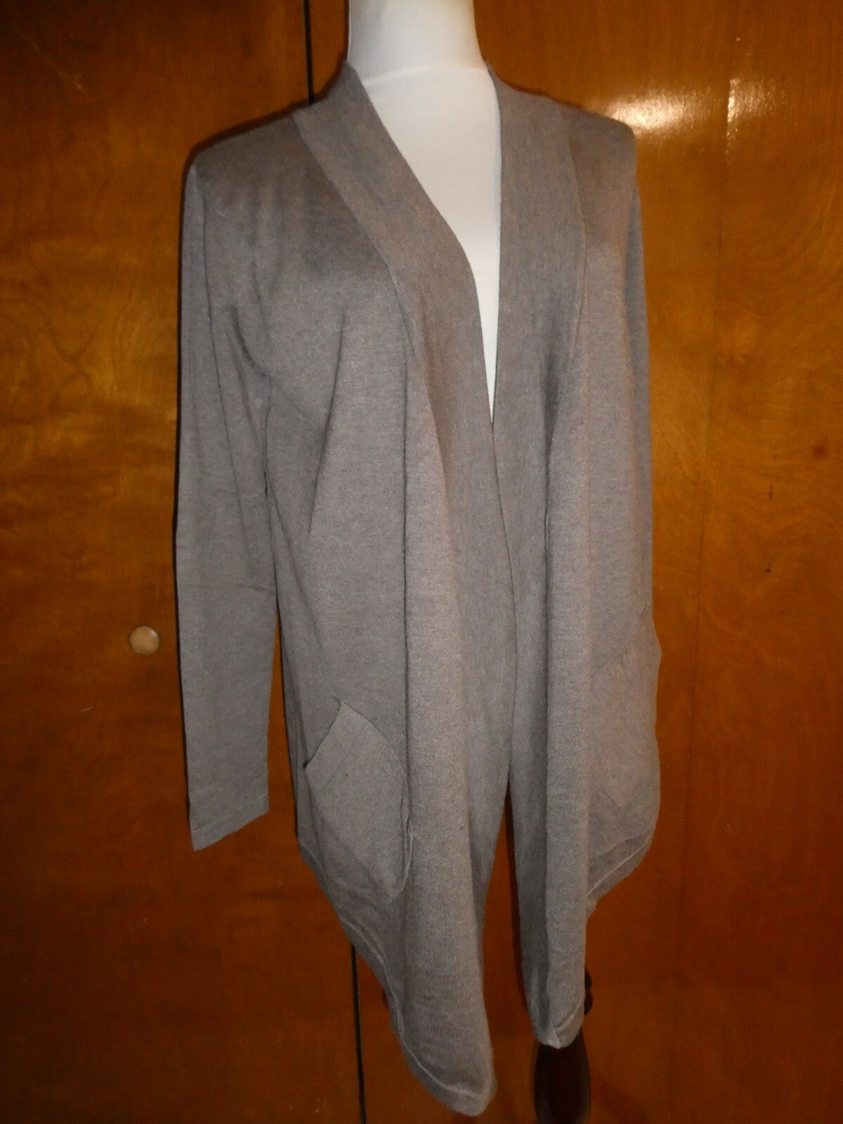Linda Matthews Women's Brown Open Front Detailed Cardigan Large