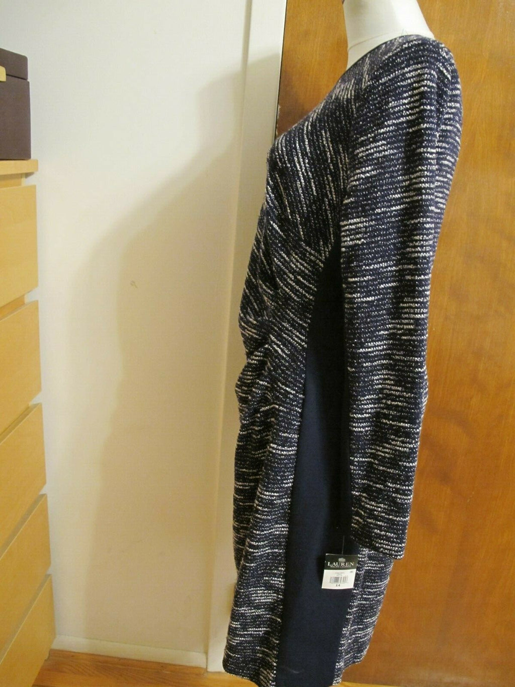 Ralph Lauren Women’s Navy Gathered Long Sleeves Dress Size 14 