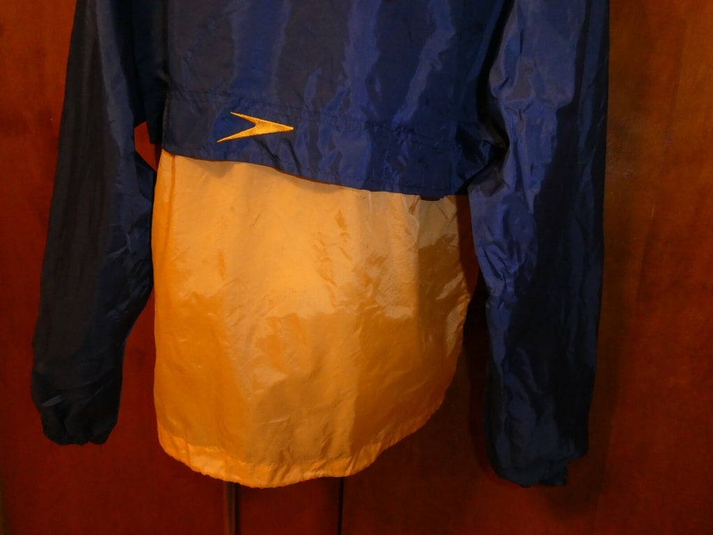 Speedo unisex blue/yellow nylon zip up packable rain jacket XS (fit S or M) 