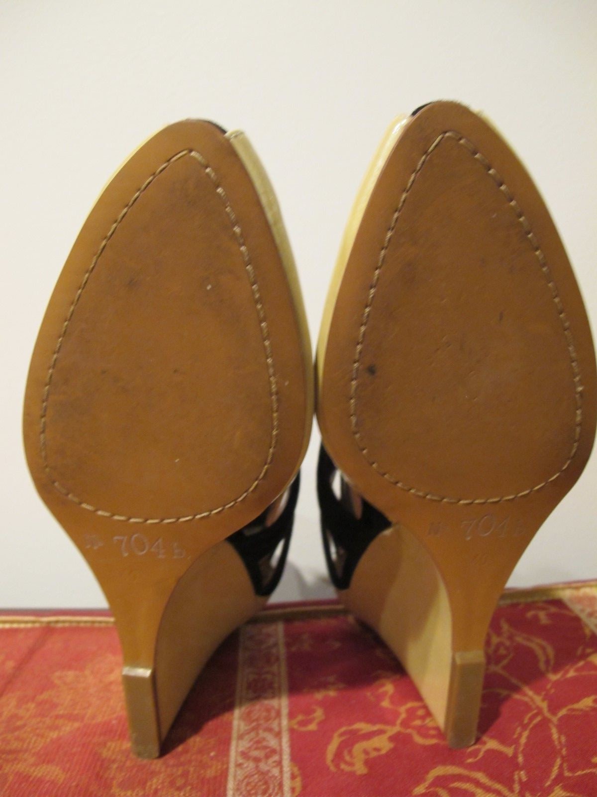 Women's Julia beige black leather strappy wedge heels euro 40 US 9.5