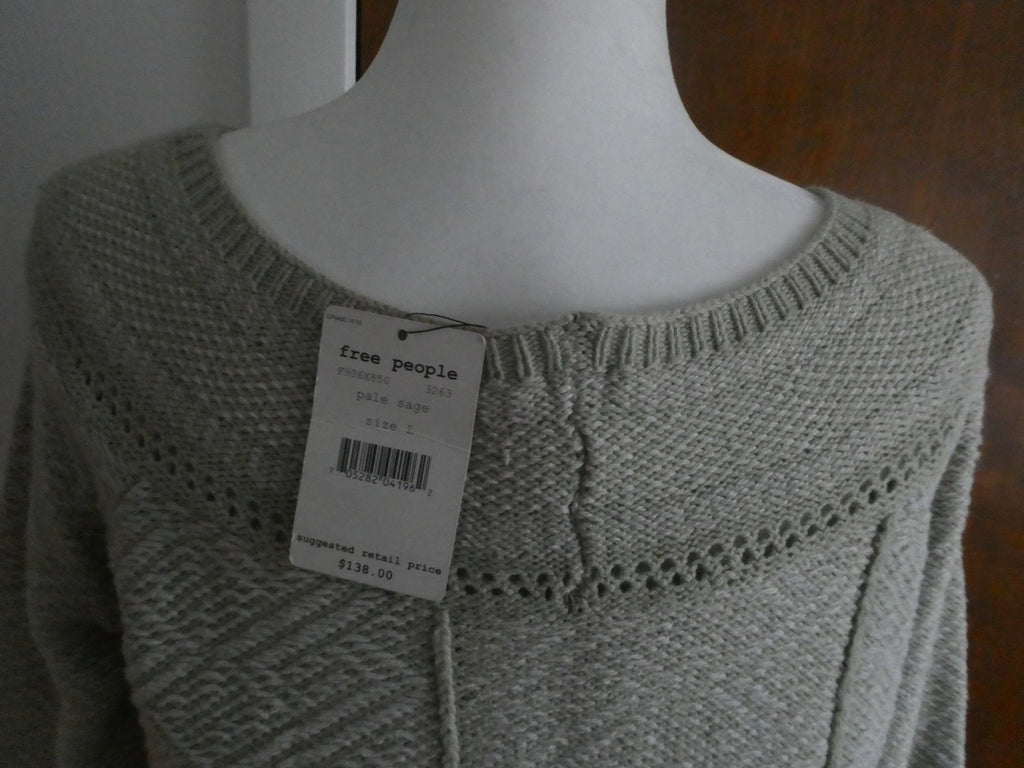 Free People Pale Sage Sweater Dress Size L NWT Oversized Knit Tunic Boho $138