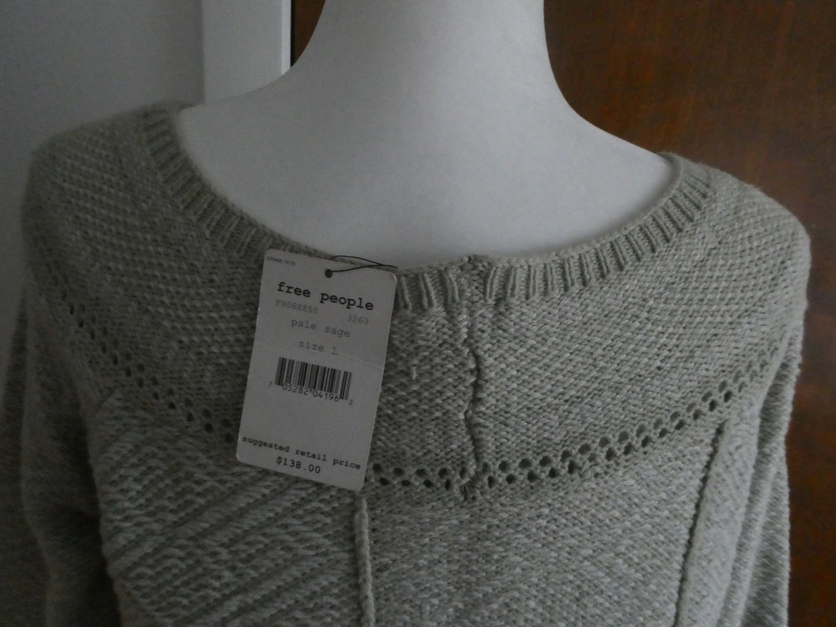 Free People Pale Sage Sweater Dress Size L NWT Oversized Knit Tunic Boho $138