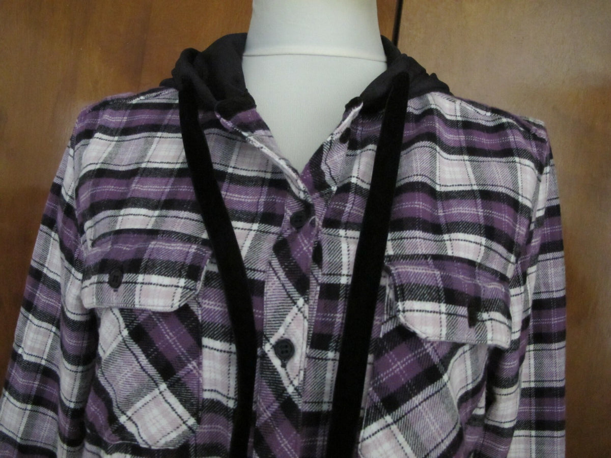 AMP women’s flannel check long sleeve shirt hooded medium