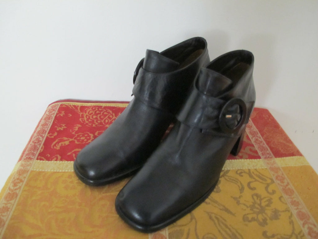 Marie Claire women’s ankle leather black block boots shoes heels size 38 Italy	