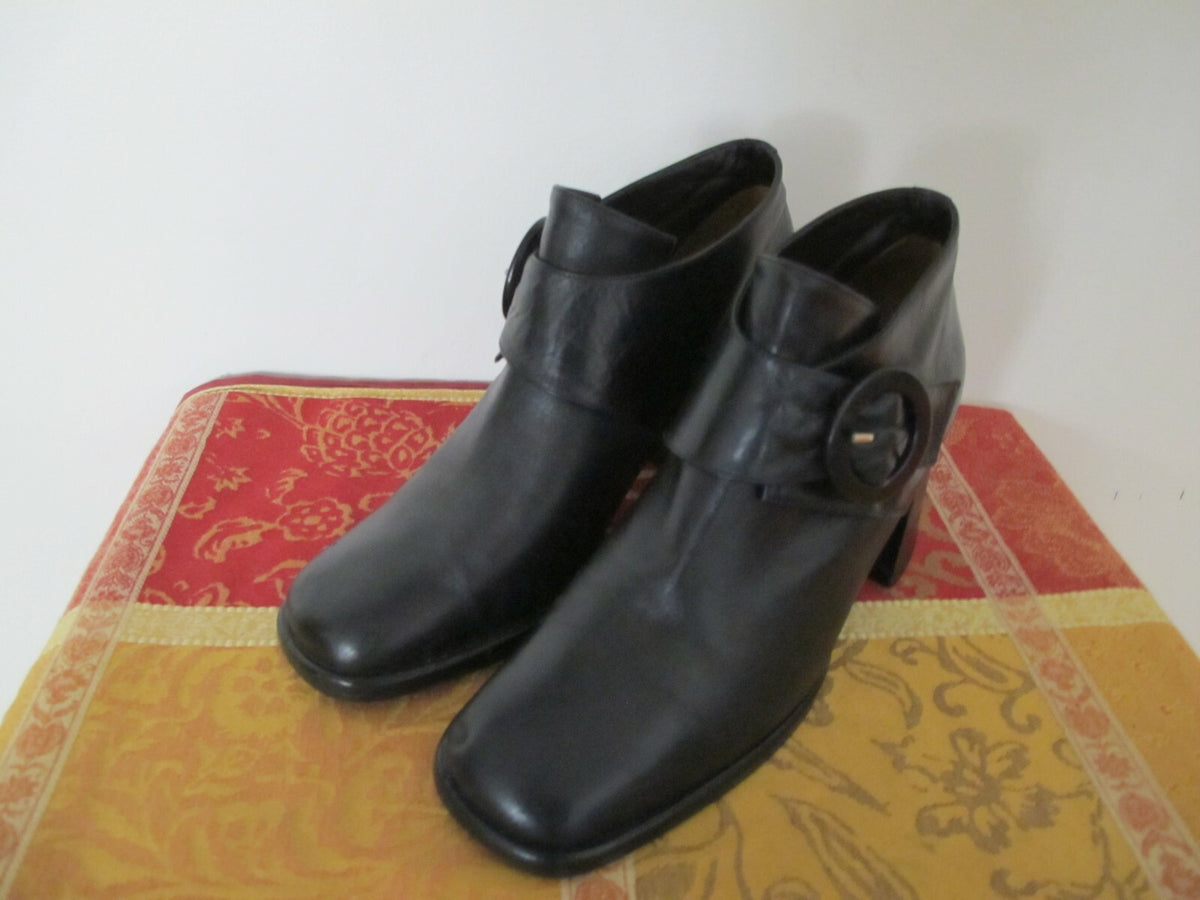 Marie Claire women’s ankle leather black block boots shoes heels size 38 Italy	