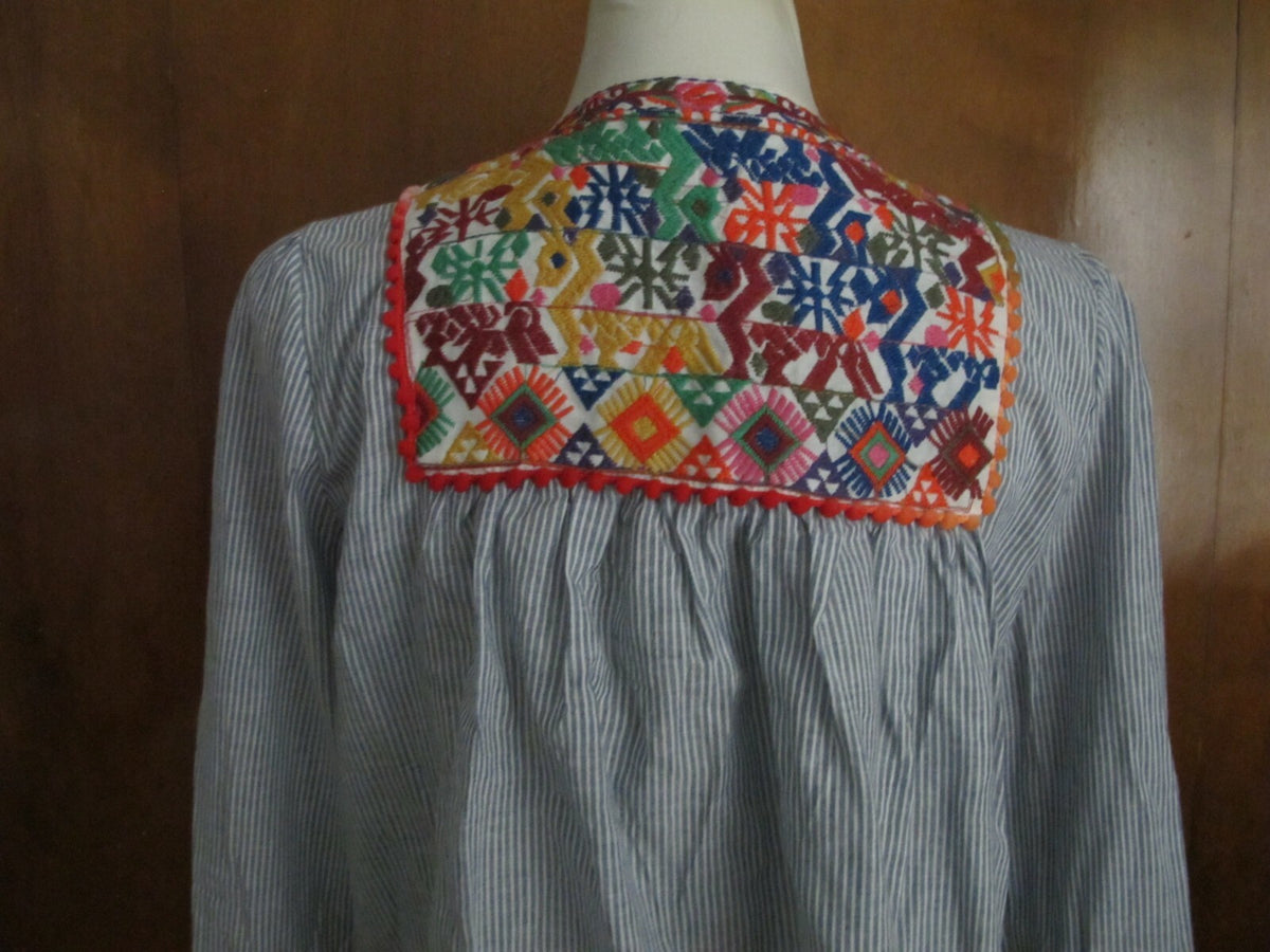 Cougar women's blue stripe combo cotton embroidered tunic top S/M
