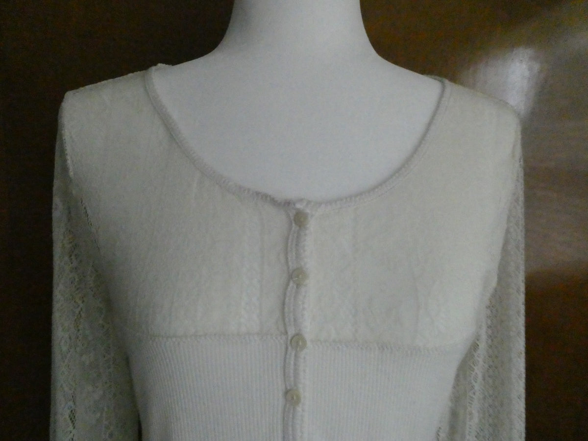 Denim & Supply Ralph Lauren Women Top Cream Lace Sleeve Ribbed Henley Romantic L