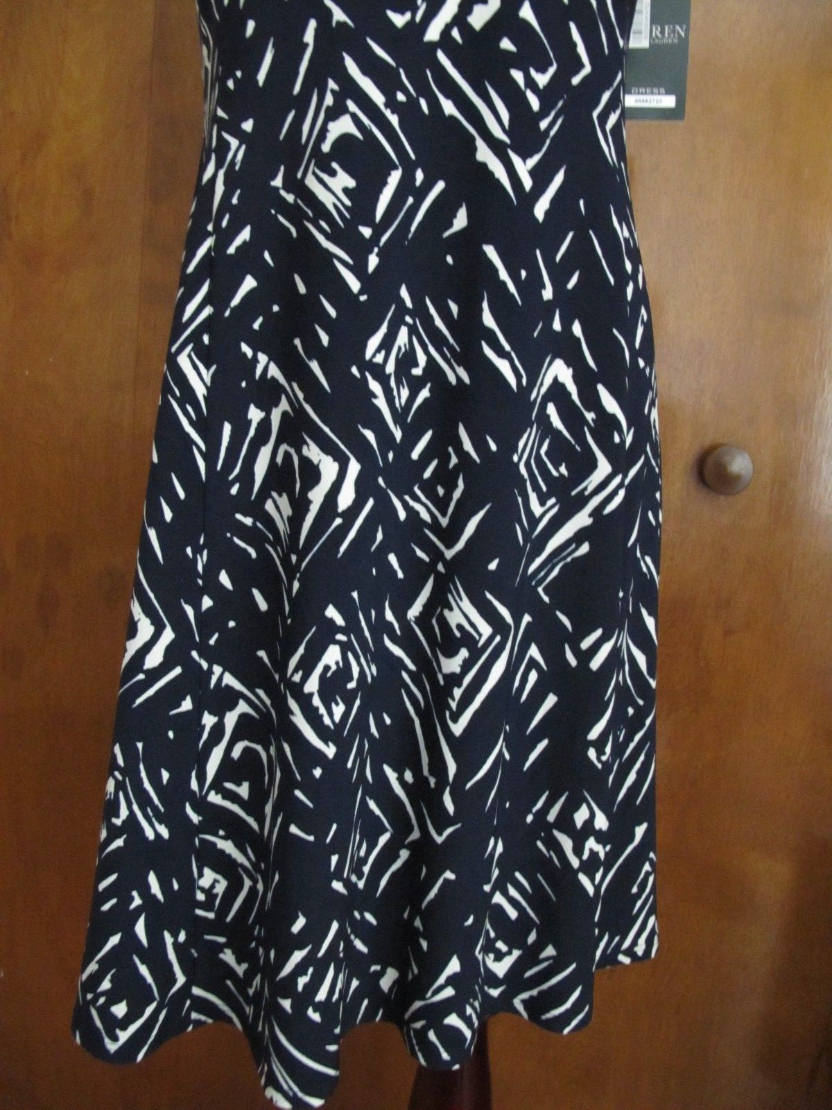 Ralph Lauren women's navy white lined A-line dress New