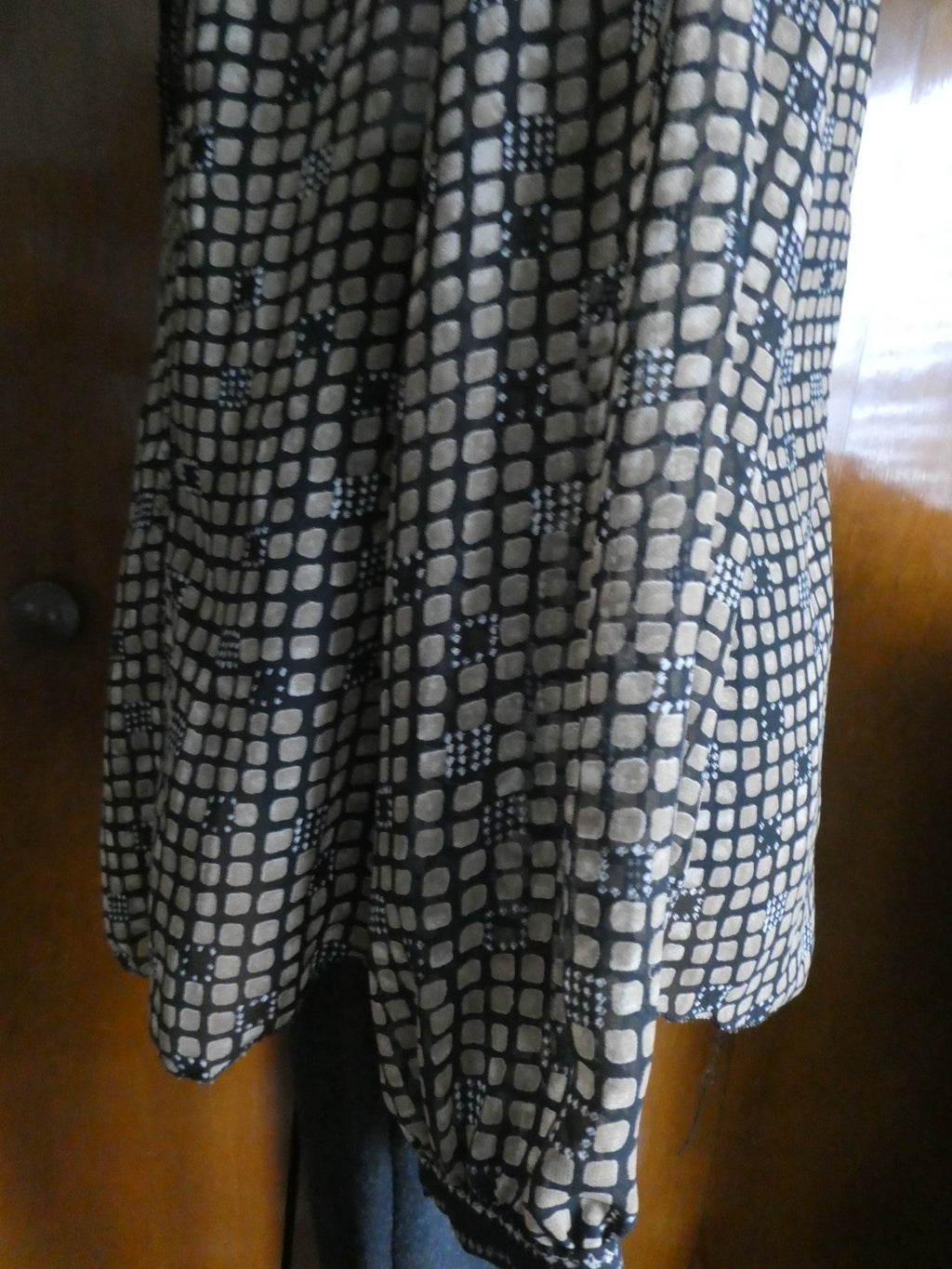 Sigrid Olsen Graphic Designer Blouse Women 12 Black Sheer Geometric Boho Top