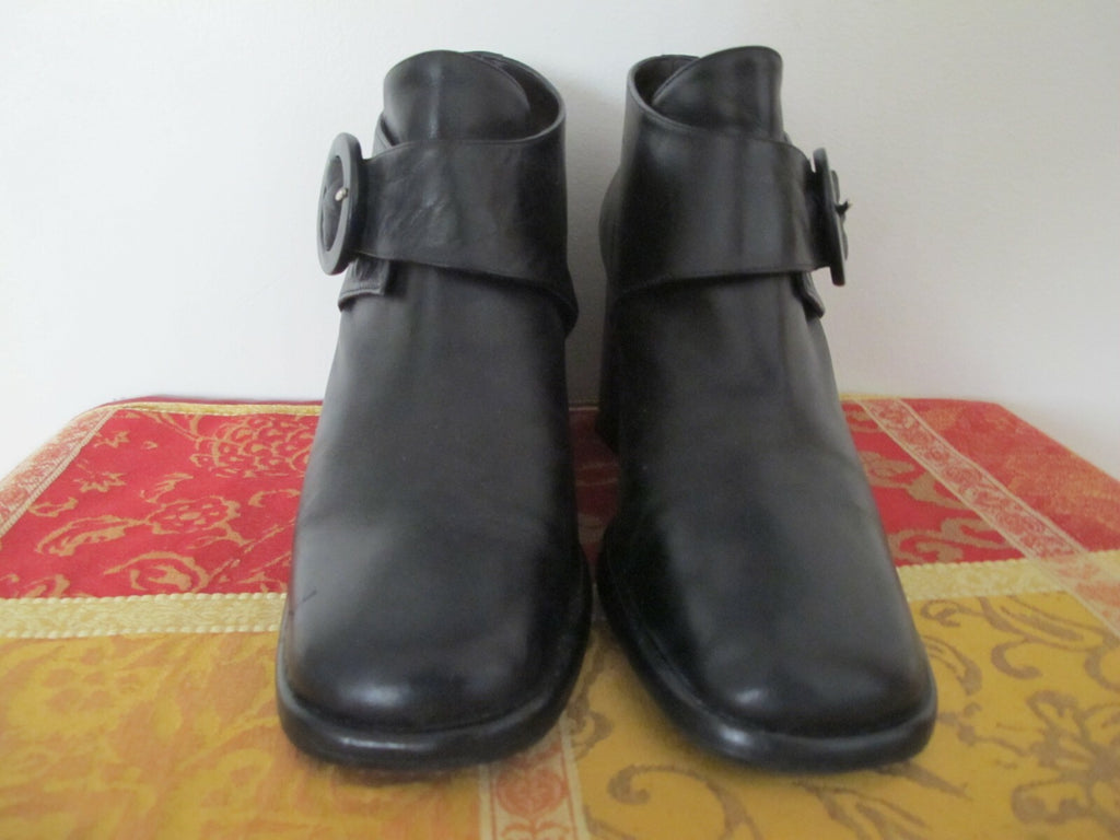 Marie Claire women’s ankle leather black block boots shoes heels size 38 Italy	