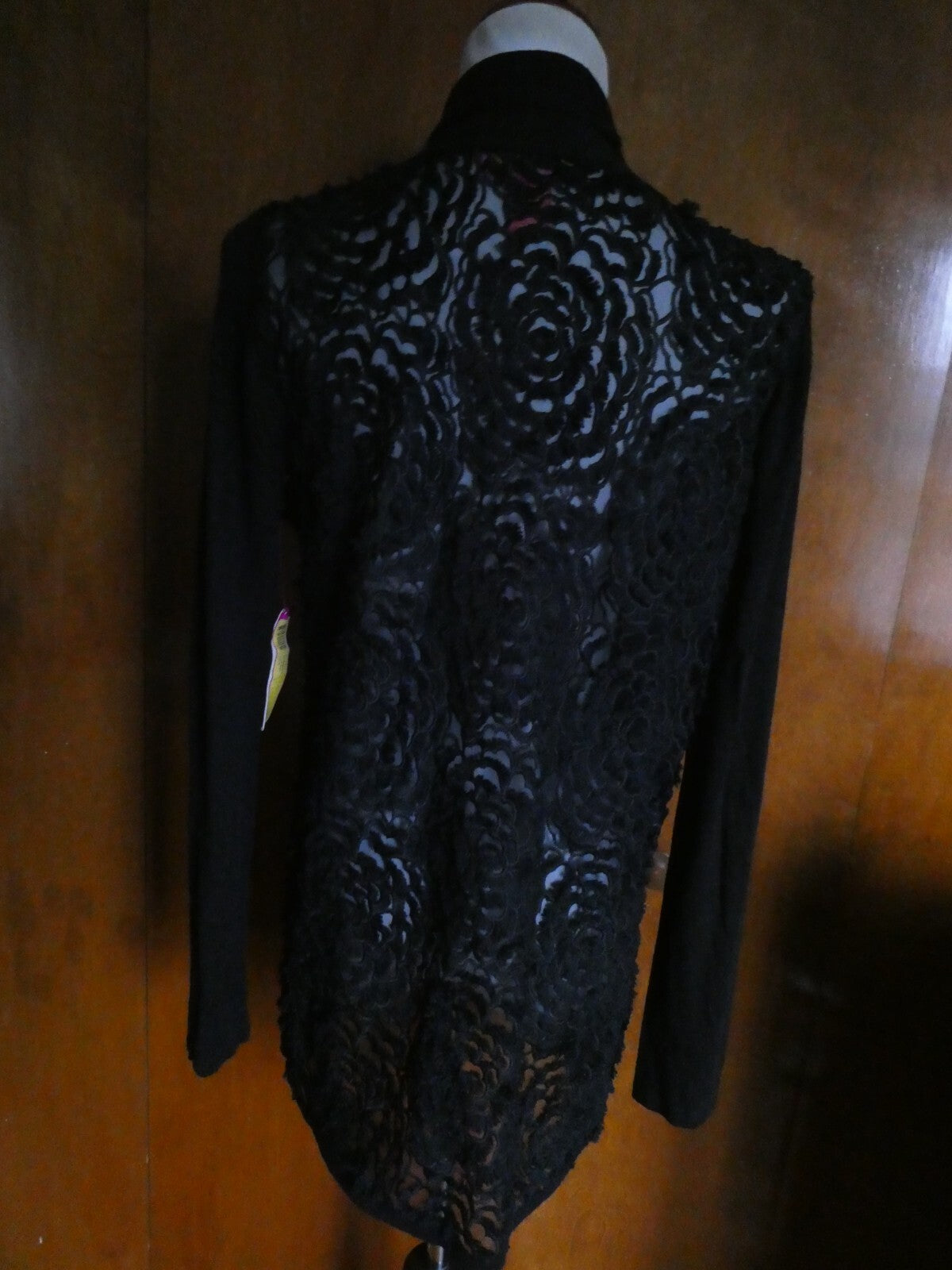 Catherine's Women Black Sheer Open Front Cardigan Long Sleeves Medium