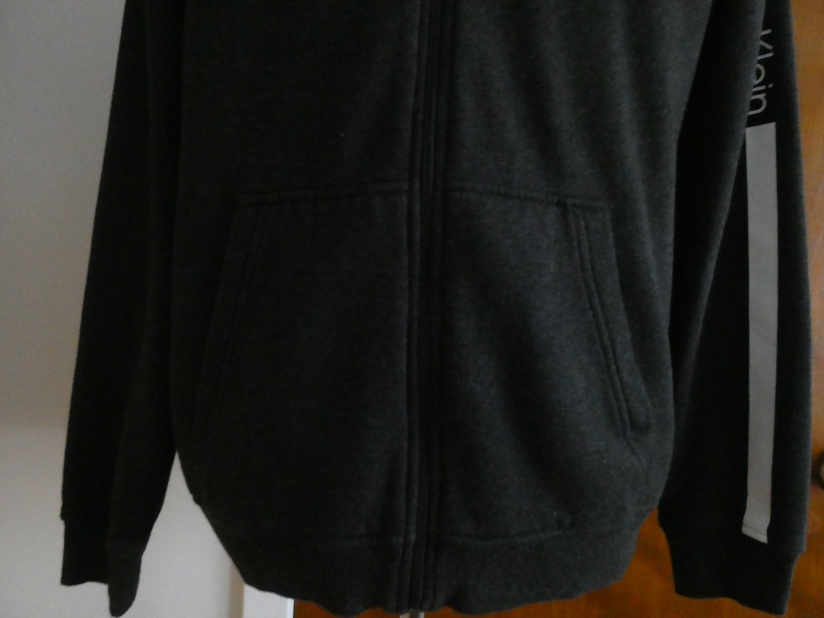 Calvin Klein Full Zip Hoodie Men's Jacket Charcoal Black Cotton Blend Logo L