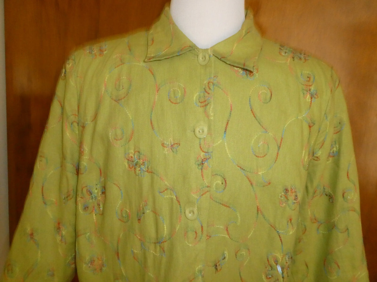 Anne Carson Women’s Lined Lime Green Linen/Rayon Beaded Embroidered Blazer 2X