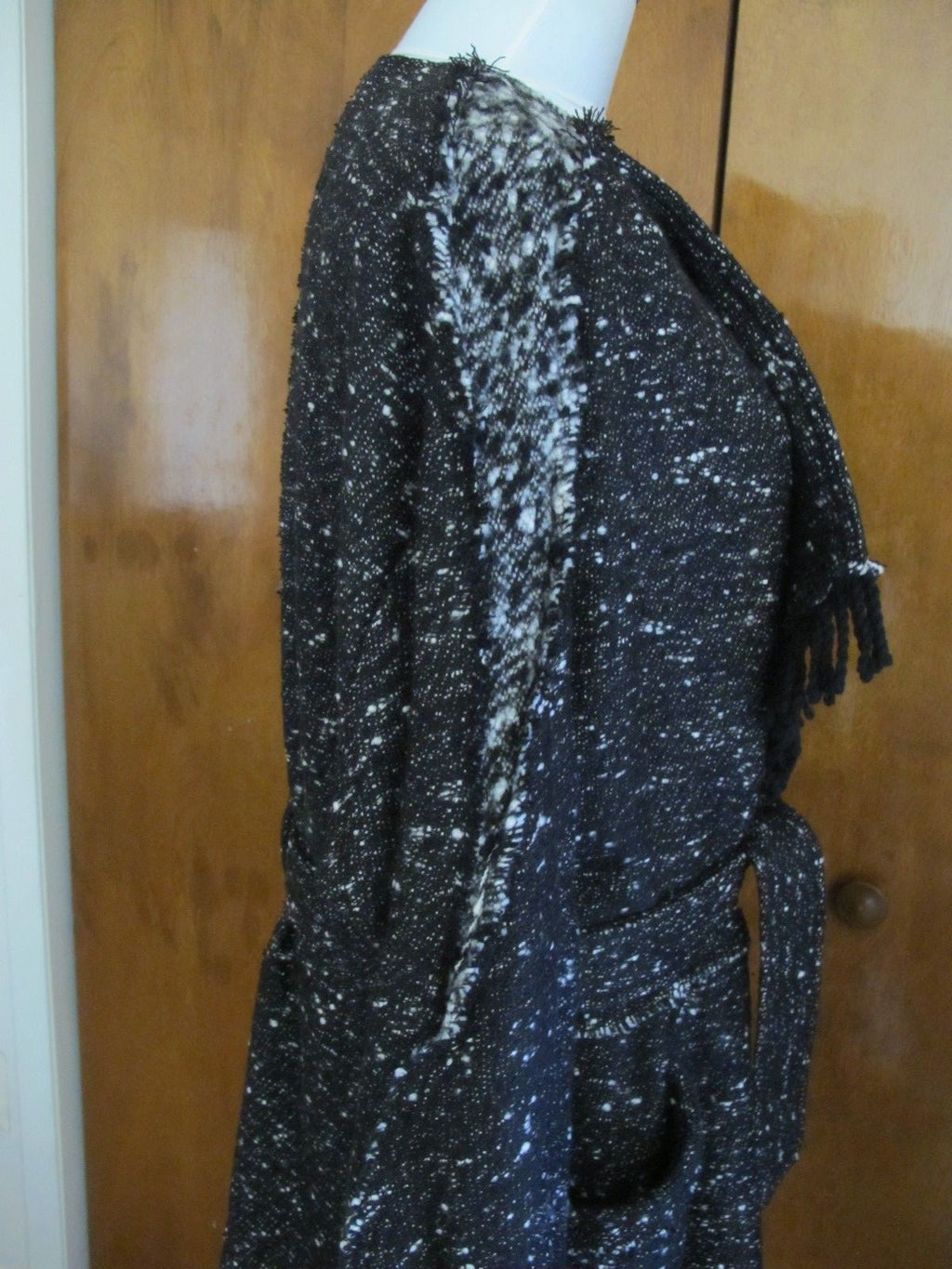 Free People Womens Black Combo Lined Fringe Wrap Coat Medium NWT fits Large