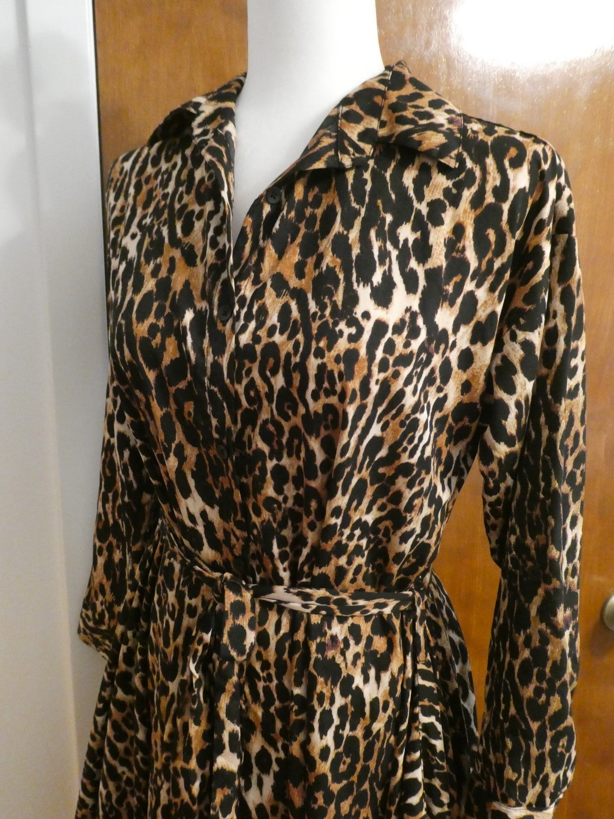 Truly 4 You Women Leopard Print Asymmetrical Hem Dress Long Sleeve Small (fit M)