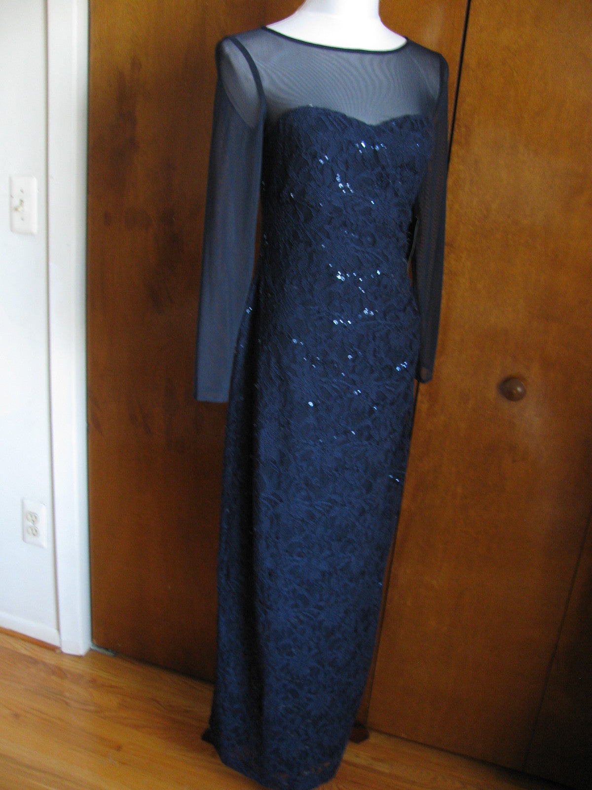 Ralph Lauren women dark blue sequin sparked floral lace evening maxi NWT dress 2