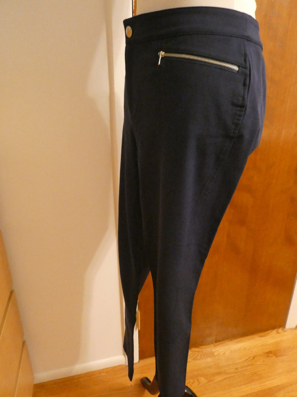 Ralph Lauren Women Navy-Blue Pants Size 14 Stretch Zip Pocket Slim Ankle Career