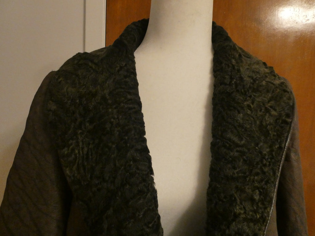 Custom Made Karakul Persian Lamb Reversible Brown Coat Women XL Fur & Leather