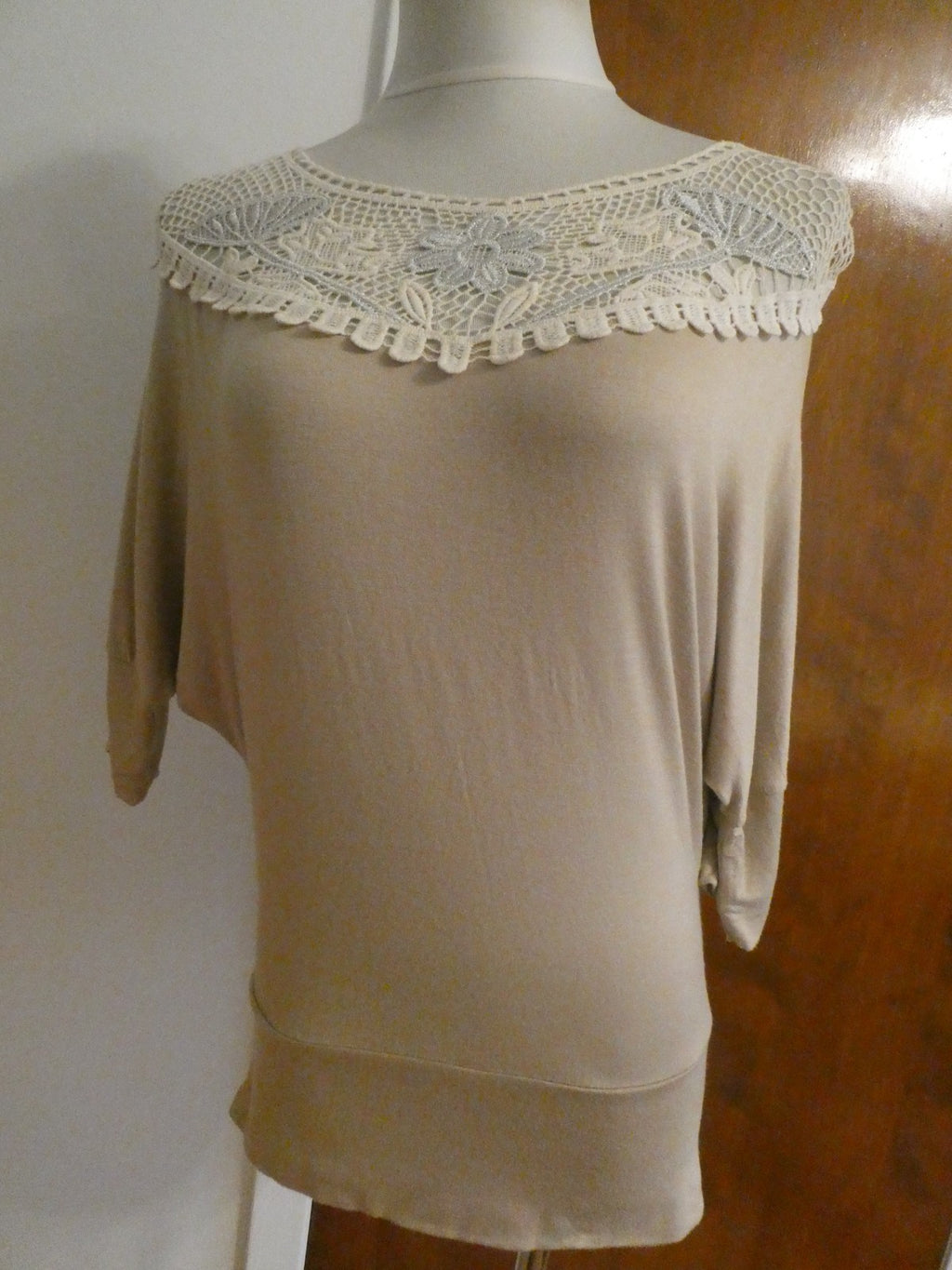 MCM women's beige rayon crocheted top size Large