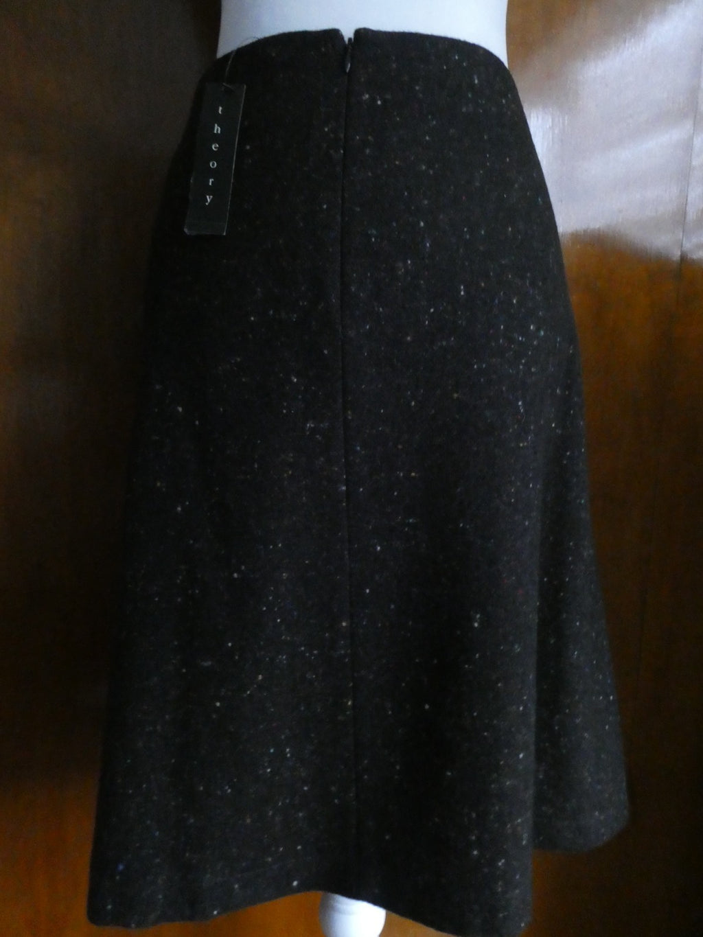 Theory Women Anorel Black Multi Virgin Wool Detailed Size 12 Skirt $265