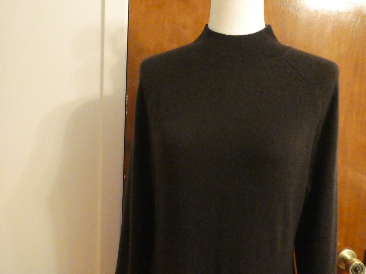 Bloomingdale's 100% 2Ply Cashmere Mock Neck Midi Sweater Dress Dark Brown L $248