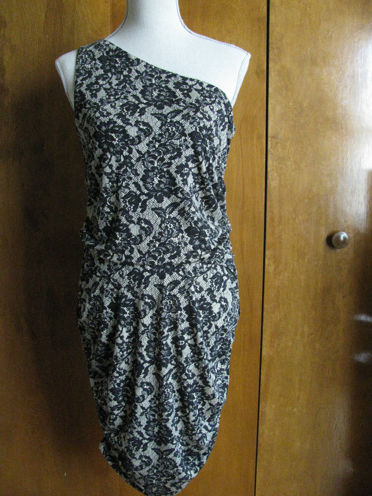 Michael Kors Women's Golden Black Rayon Gathered Evening  Dress Size Large NWT
