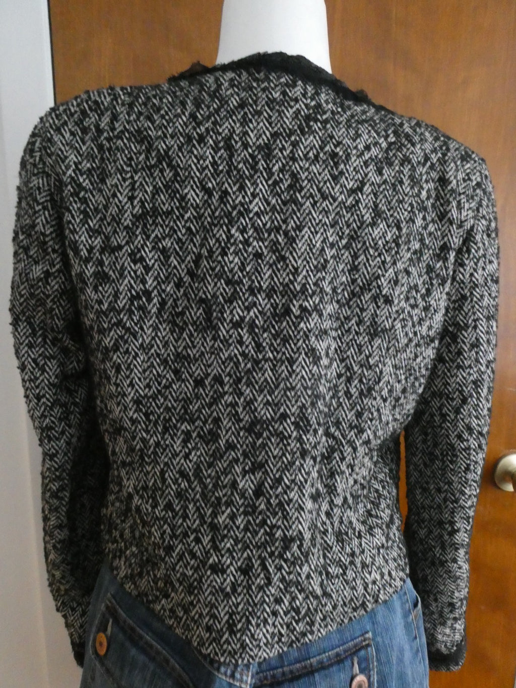 Sinequanone Women Black White Tweed & Sequin Wool Blend Lined Blazer Size Large