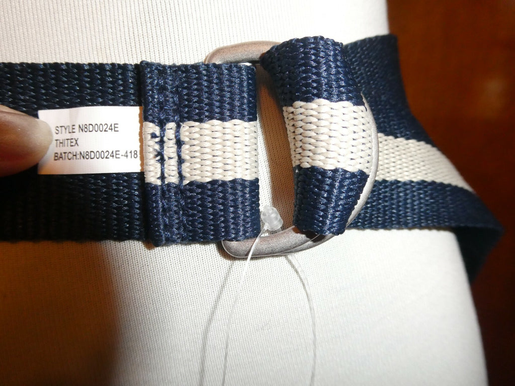 Thitex Navy Ivory Striped Reversible Web Belt Size Small