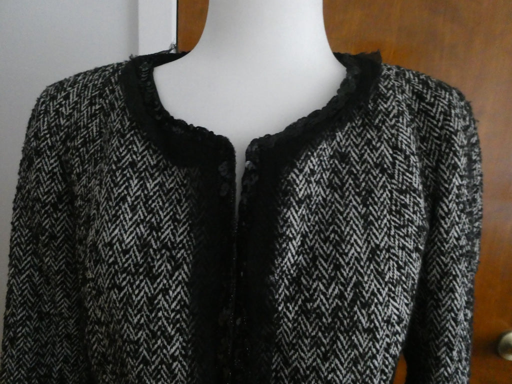 Sinequanone Women Black White Tweed & Sequin Wool Blend Lined Blazer Size Large
