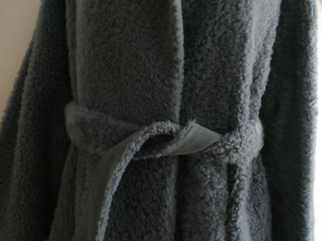 Theory Robe Coat Metal Blue Shearling Lamb Fur Teddy Coat M $2895 Made In Turkey