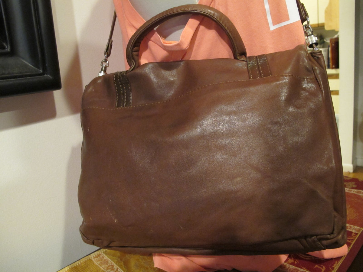 Vintage Tartana Pelletterie Women's Brown Leather Briefcase Messenger Bag 