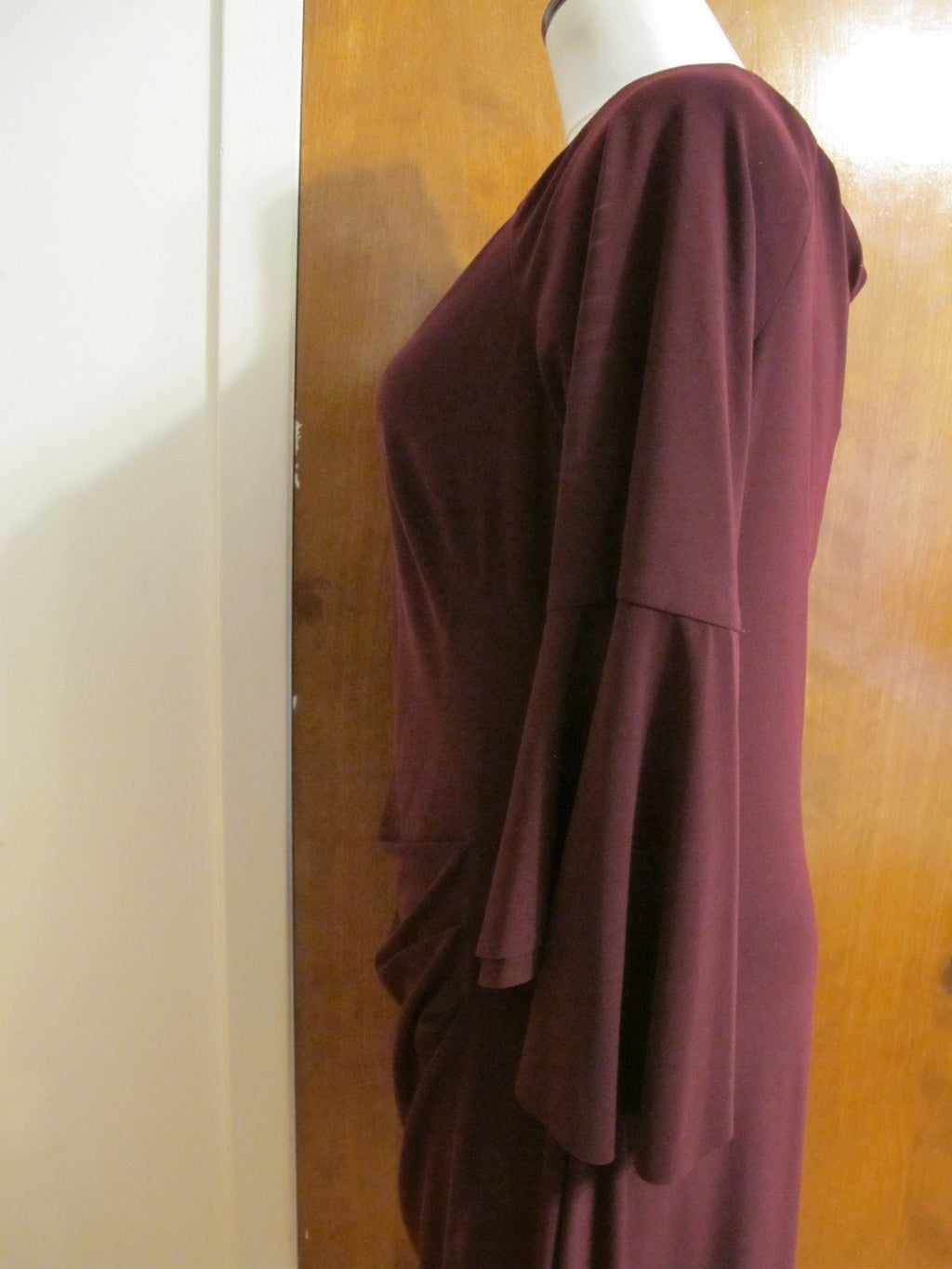 Ralph Lauren Women’s Burgundy Bell-Sleeve Gathered Off Shoulder Dress  NWT