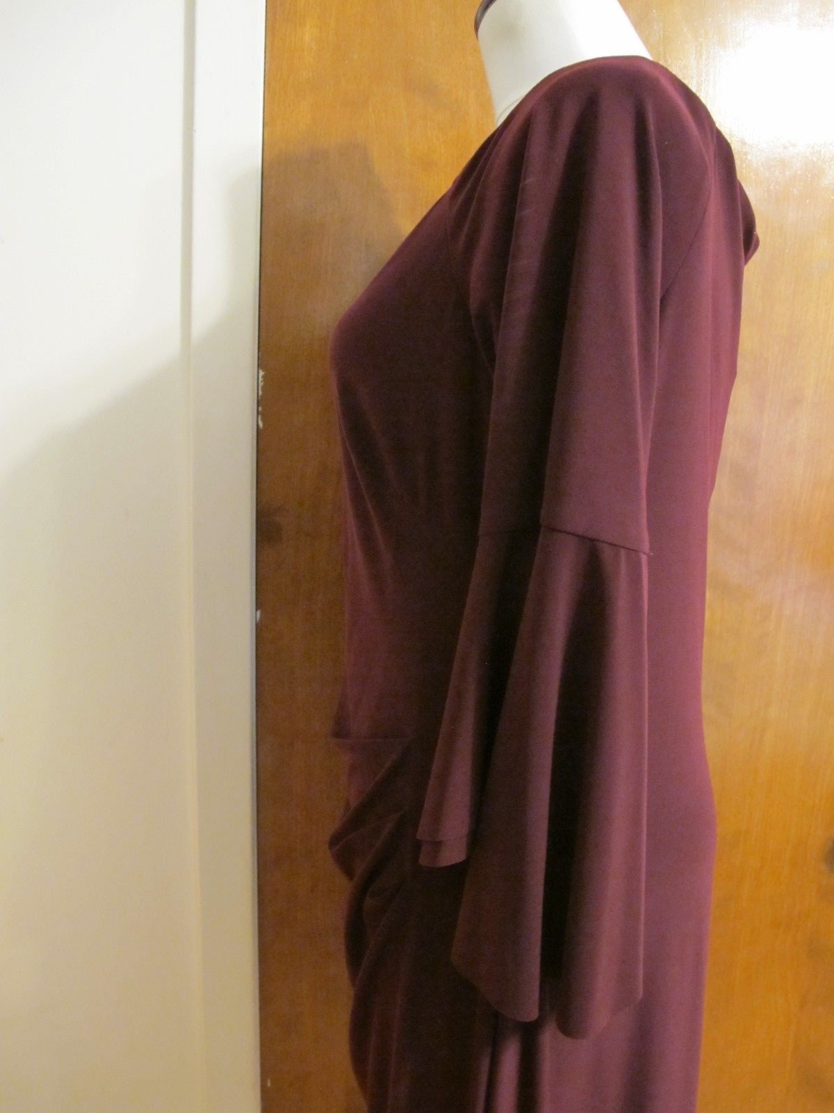 Ralph Lauren Women’s Burgundy Bell-Sleeve Gathered Off Shoulder Dress  NWT