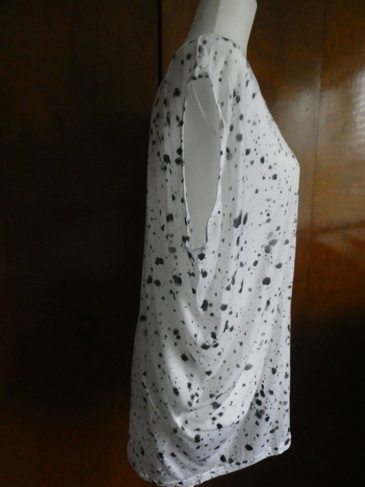 Michael Kors Women Top White/Black Splash Print 100% Tencel Medium $69.50