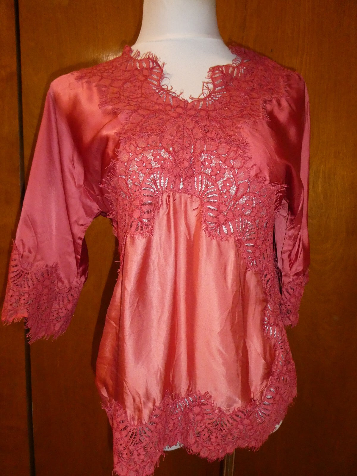 Moulinette Soeurs Anthropologie Womens Orange Satin Lace V-Neck Blouse Sz Small