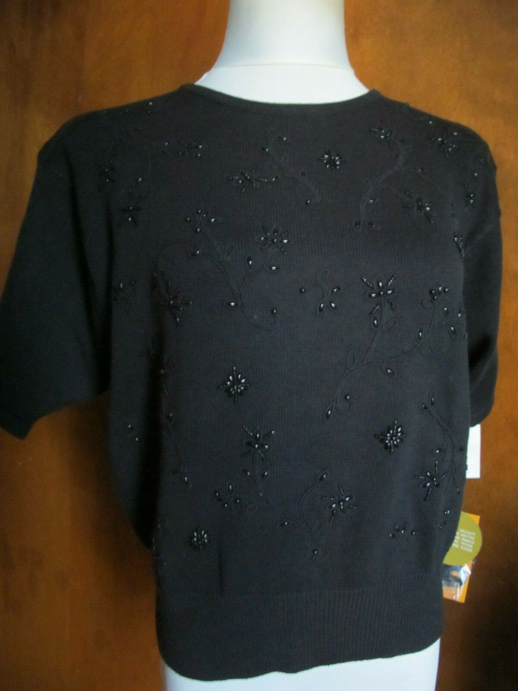 Liz Claiborne women's  black cotton  embroidered beaded sweater Medium