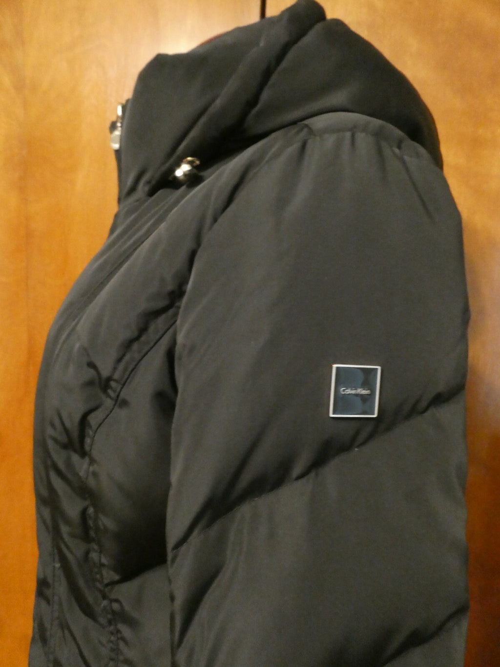 Calvin Klein Womens Duck Down Waterfowl Feathers Black Winter Hooded Coat Medium